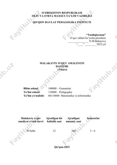 malakaviy o‘quv amaliyot dasturi (3-kurs) — DOC