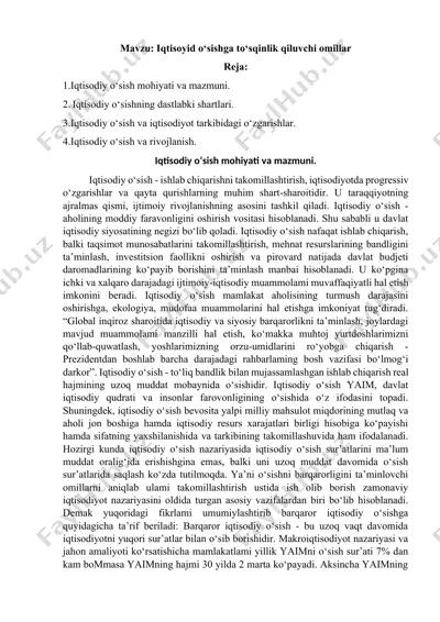 iqtisodiy o‘sishga to‘sqinlik qiluvchi omillar — DOCX