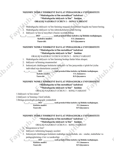 maktabgacha inklyuziv ta'lim — DOC