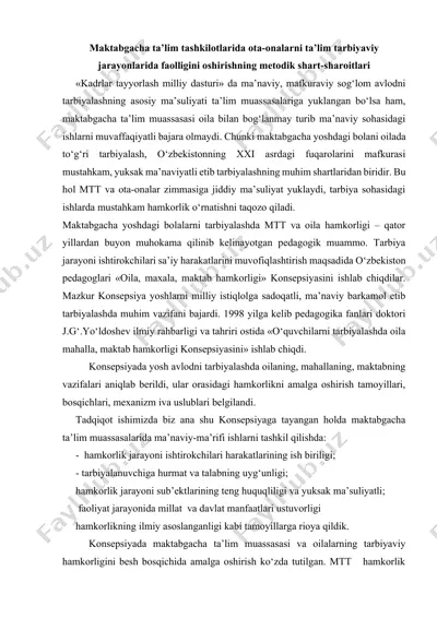 maktabgacha ta’lim tashkilotlarida ota-onalarni ta’lim tarbiyaviy jarayonlarida faolligini oshirishning metodik shart-sharoitlari — DOCX
