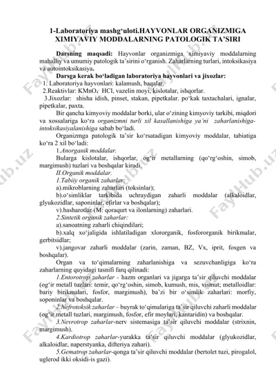 hayvonlar organizmiga kimyaviy moddalar ta'siri — DOCX