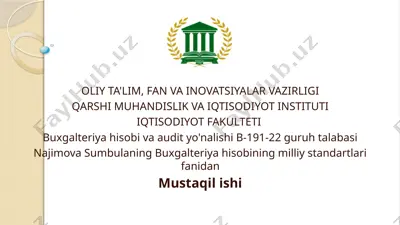 puloqimlarito’g’risidagihisobotning tavsifi va qo’llanilishi — PPTX