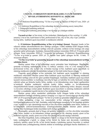 o‘zbekiston respublikasida ta’lim tizimini rivojlantirishning konseptual asoslari — DOC