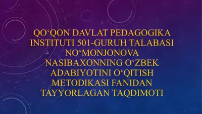 sa’diy sheroziyning “guliston” va “bo‘ston” asarlaridankeltirilgan parchalarni o‘rgatish metodikasi — PPTX