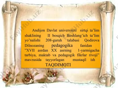 xvii-xx asrlarning 1-yarmigacha tarbiya, maktab va pedagogik fikrlar rivoji — PPTX