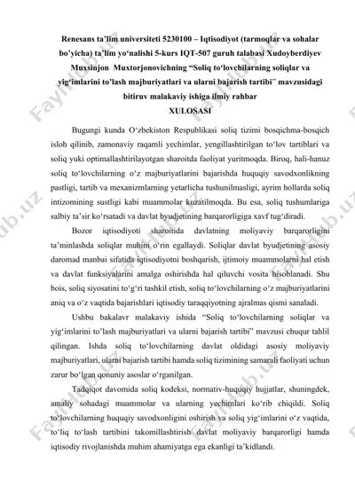 soliq toʻlovchilarning soliqlar va yigʻimlarini toʼlash majburiyatlari va ularni bajarish tartibi — DOCX
