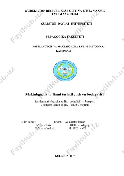 maktabgacha ta’limni tashkil etish va boshqarish — DOCX