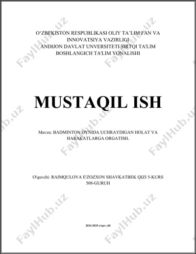 badminton o'yini teknikalaridan to'p uzatish va zarb texnikasi — DOCX