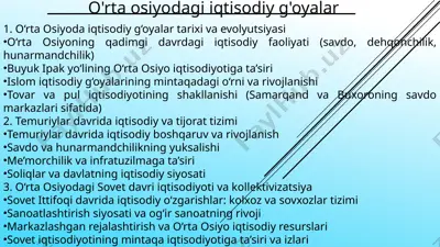 o'rta osiyoda iqtisodiy go'yalar — PPTX