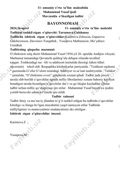 tadbirni tashkil etgan muhammad yusuf ijodi — DOCX