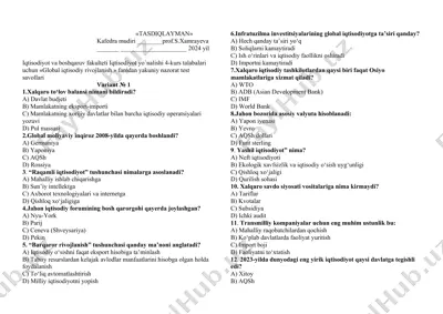 global iqtisodiy rivojlanish nazorat test savollari — DOC