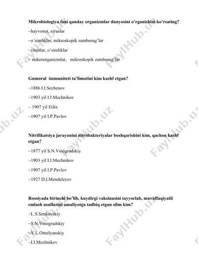 mikrobiologiya fani qanday organizmlar dunyosini o’rganishini ko’rsating? — DOC
