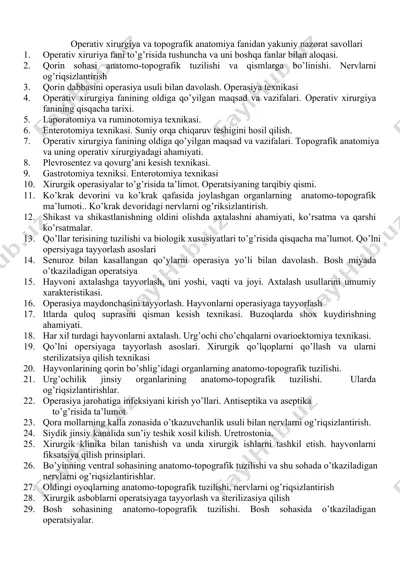 operativ xirurgiya va topografik anatomiya fanidan yakuniy nazorat savollari — DOCX