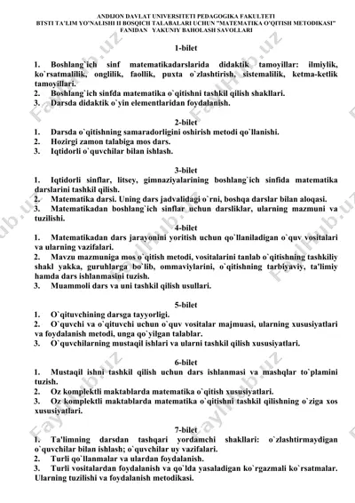 matematika o'qitish metodikasi — DOCX
