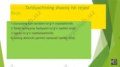 tarbiyachining shaxsiy ish rejasi — PPTX