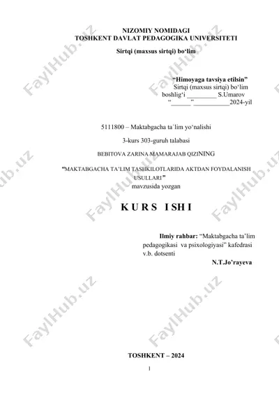 "maktabgacha ta’lim tashkilotlarida aktdan foydalanish usullari" — DOCX
