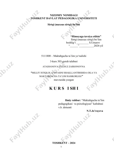 milliy istiqlol g‘oyasini shakllantirishda oila va maktabgacha ta’lim hamkorligi — DOC
