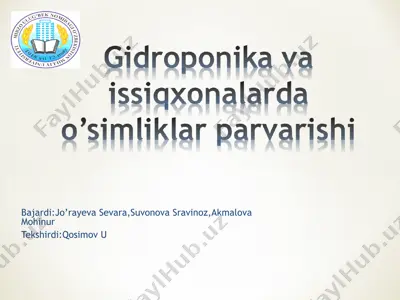 gidroponika va issiqxonalarda o’simliklar parvarishi — PPT