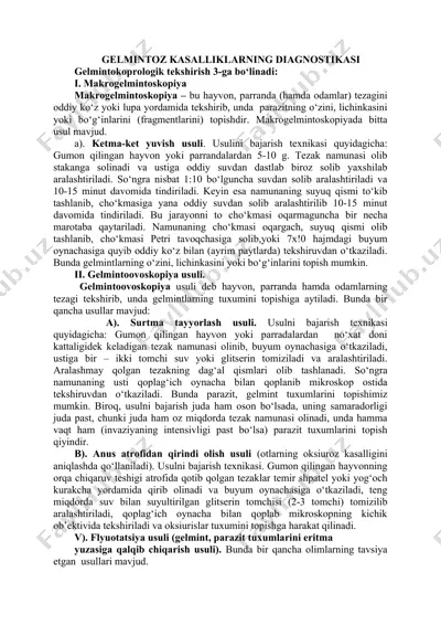 gelmintoz kasalliklarning diagnostikasi — DOCX