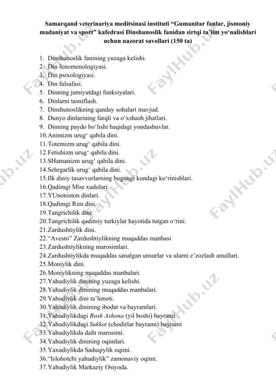 dinshunoslik fanining yuzaga kelishi — DOC