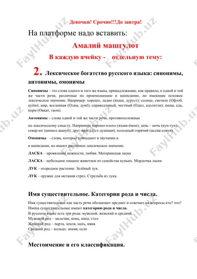 лексическое богатство русского языка: синонимы, антонимы, омонимы — DOCX