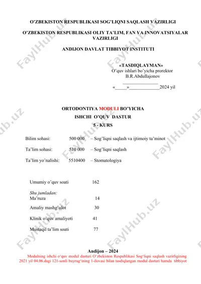 ortodontiya moduli bo’yicha ishchi o’quv dasturi — DOC