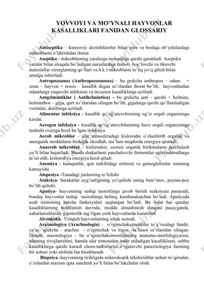 yovvoyi va mo'ynali hayvonlar kasalliklari fanidan glossariy — DOC