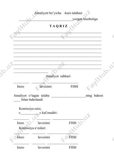 amaliyoti bo’yicha kurs talabasi yozgan hisoboti — DOC