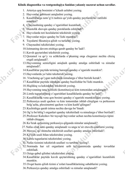klinik diagnostika va rentgenologiya fanidan yakuniy nazorat uchun savollar — DOCX
