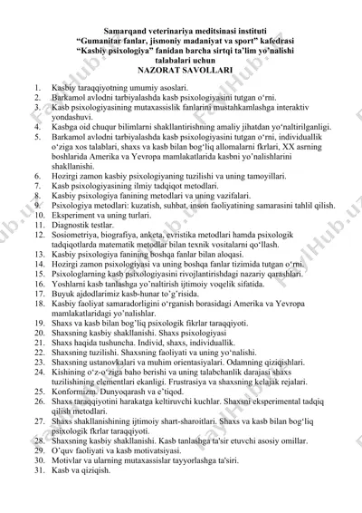 kasbiy psixologiya nazorati — DOCX