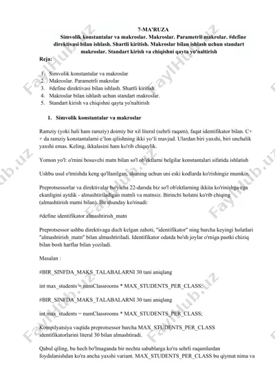 simvolik konstantalar va makroslar — DOCX