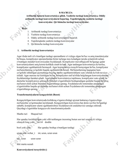 arifmetik tiplarni konvertatsiya qilish — DOCX