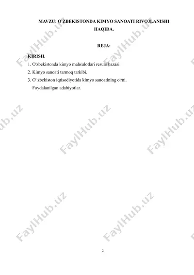 uzbekistonda kimyo sanoati rivojlanishi — DOCX