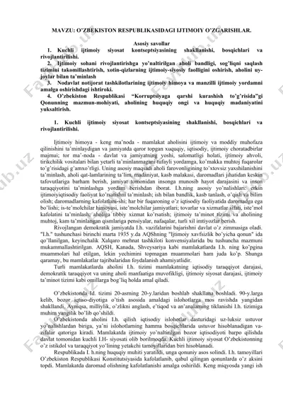 o’zbekiston respublikasidagi ijtimoiy o’zgarishlar — DOCX