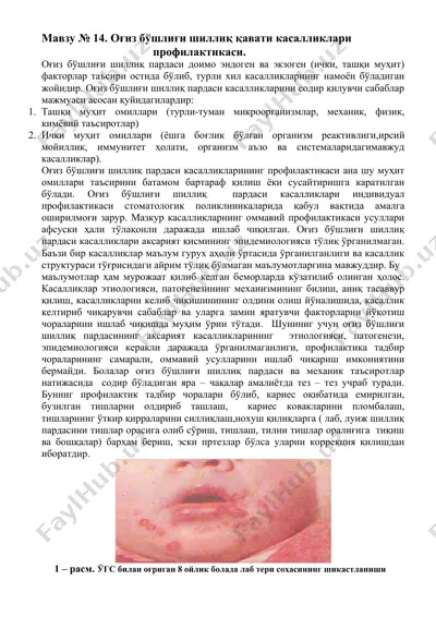 оғиз бўшлиғи шиллиқ қавати касалликлари профилактикаси — DOCX