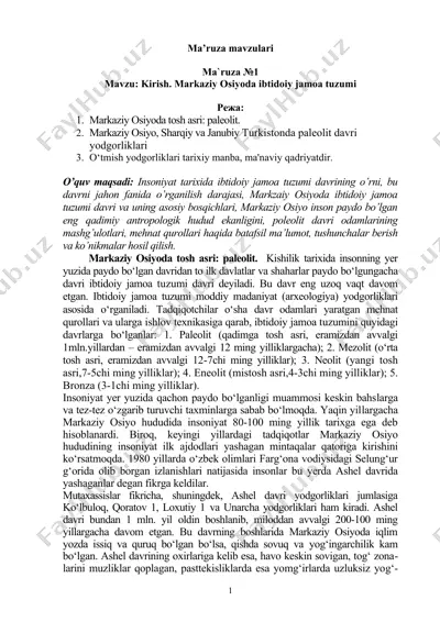 ma'ruza mavzulari — DOC