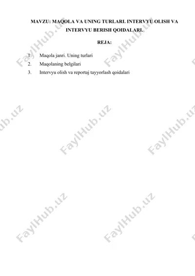 maqola va uning turlari. intervyu olish va intervyu berish qoidalari — DOCX