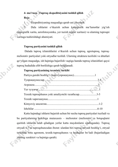 tuproq ekspeditsiyasini tashkil qilish — DOCX