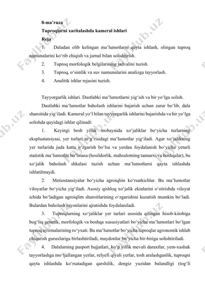 tuproqlarni xaritalashda kameral ishlari — DOCX