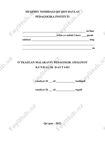 malakaviy pedagogik amaliyot kundaligi — DOC