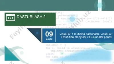 visual c++ muhitida dasturlash. visual c++ muhitida mеnyular va uskunalar panеli — PPTX