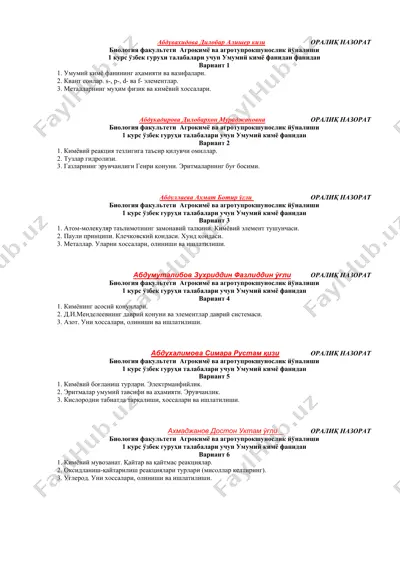 umumiy kimyo fanidan mavzular — DOCX