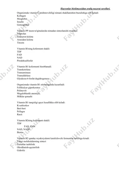 hayvonlar biokimyosidan oraliq nazorat savollari — DOCX