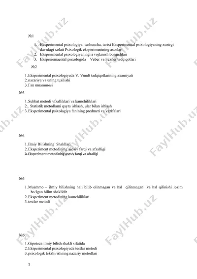 eksperimental psixologiya fanining predmeti va vazifalari — DOCX