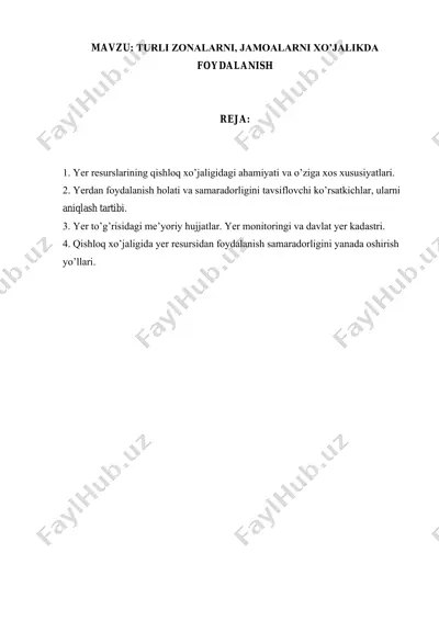 yer resurslarining qishloq xo’jaligidagi ahamiyati va o’ziga xos xususiyatlari — PDF