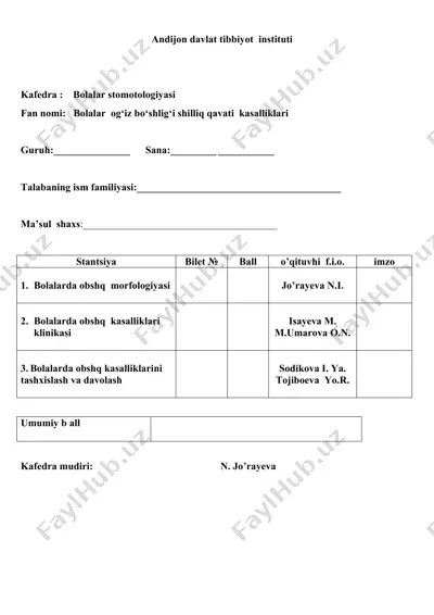 bolalar og‘iz bo‘shlig‘i shilliq qavati kasalliklari — DOCX