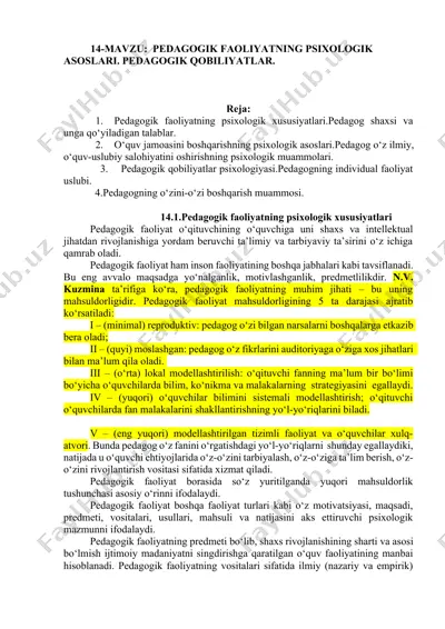 pedagogik faoliyatning psixologik asoslari — DOCX