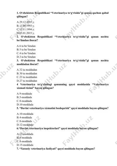 o‘zbekiston respublikasi “veterinariya to‘g‘risida”gi qonun — DOCX