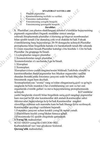 plastidli pigmentlar — DOCX