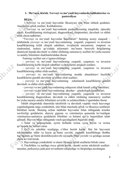 yovvoyi va mo‘ynali hayvonlar kasalliklari ma’ruzasii — DOCX